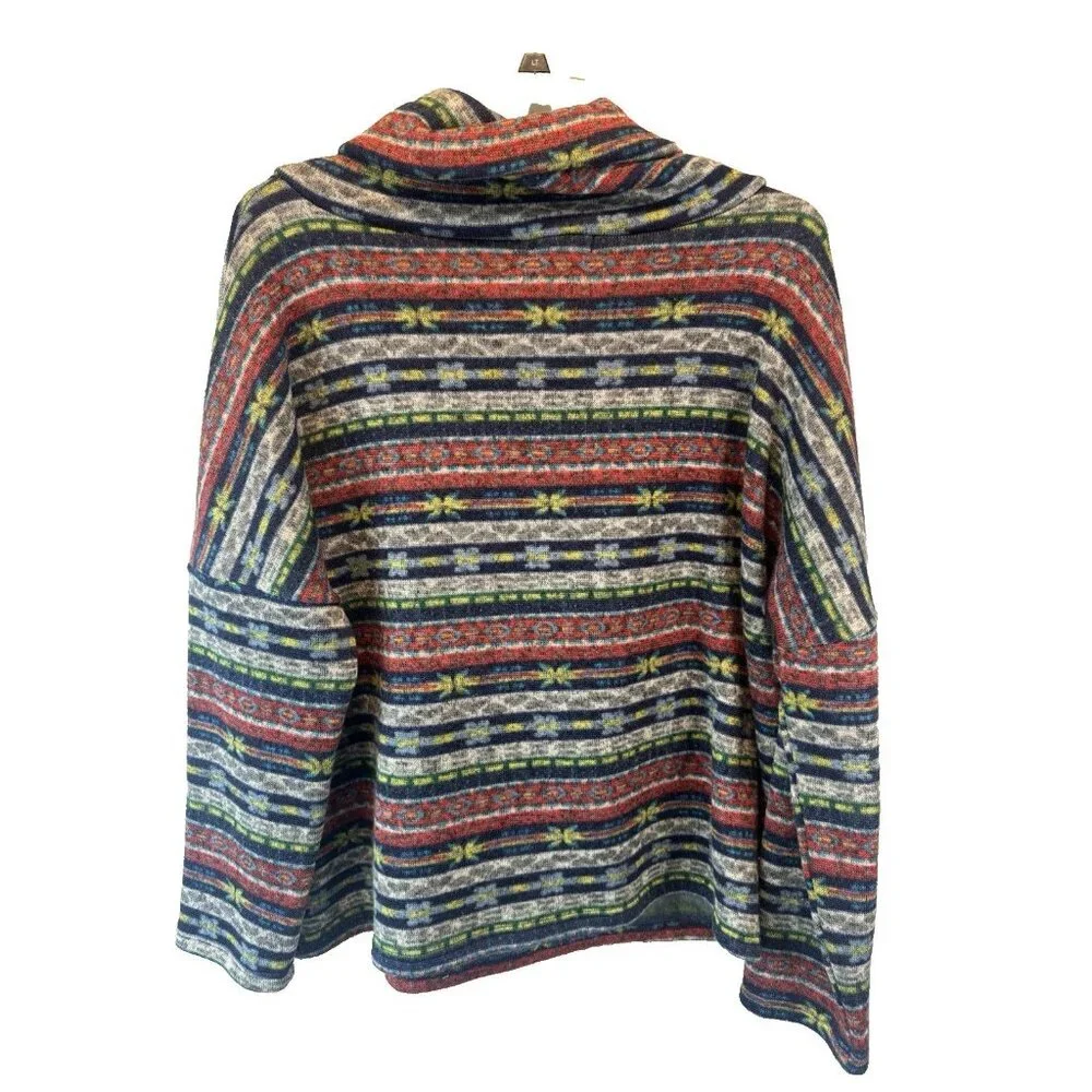 Andthewhy Colorful Southwest Aztec Western Print Cowlneck Womens Sweater L NEW‎